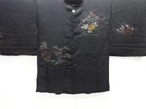 大正ロマン　檜扇に花模様織出し漆一ツ紋絵羽織